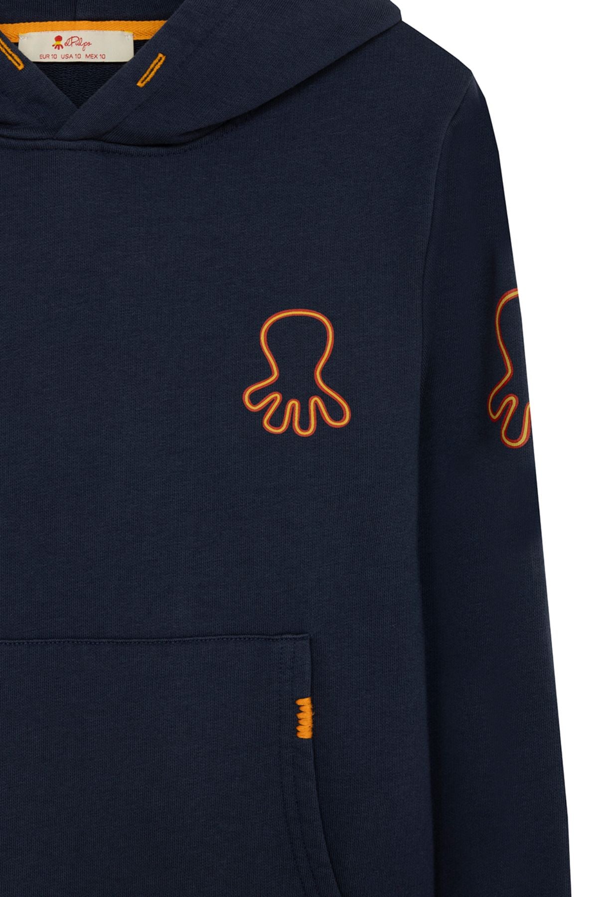 DELAVÉ CHILDREN'S HOODED SWEATSHIRT WITH TRIPLE LOGO PRINT IN NAVY BLUE ORANGE