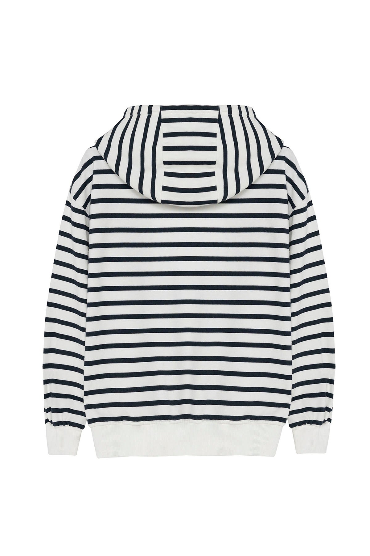 KIDS SWEATSHIRT WITH OVERSIZED HOOD, STRIPED EMBROIDERY, PURE WHITE