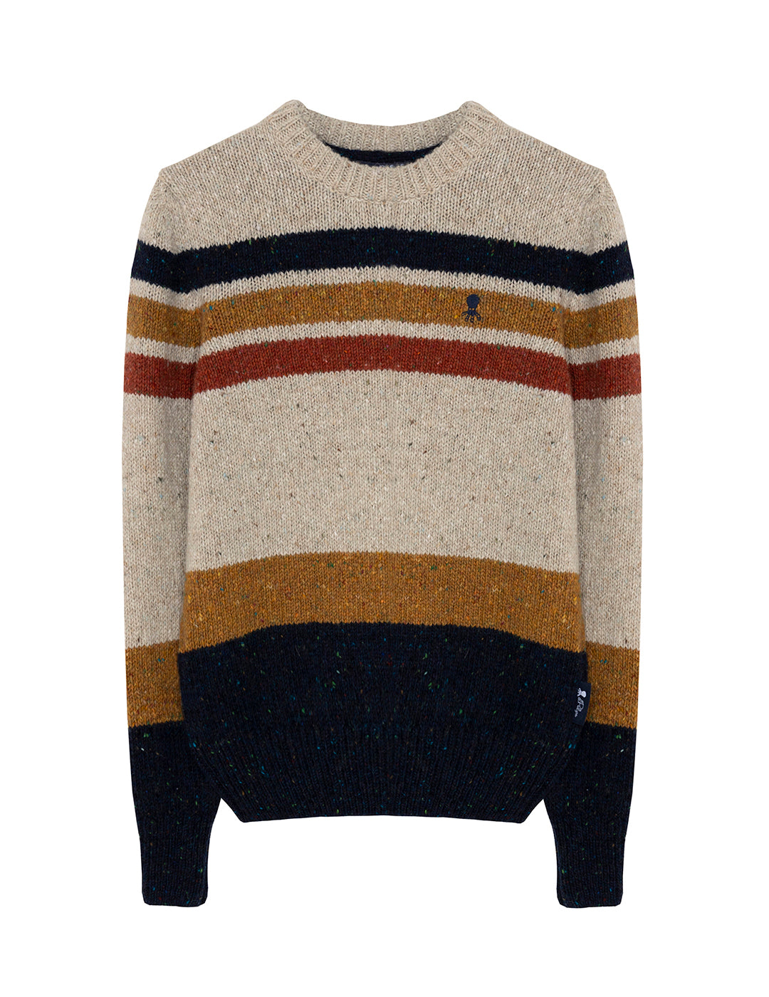 BOY'S MARBLE KNIT SWEATER WITH COMBINED NAVY BLUE STRIPES