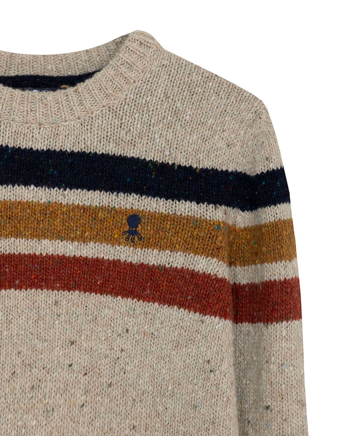 BOY'S MARBLE KNIT SWEATER WITH COMBINED NAVY BLUE STRIPES