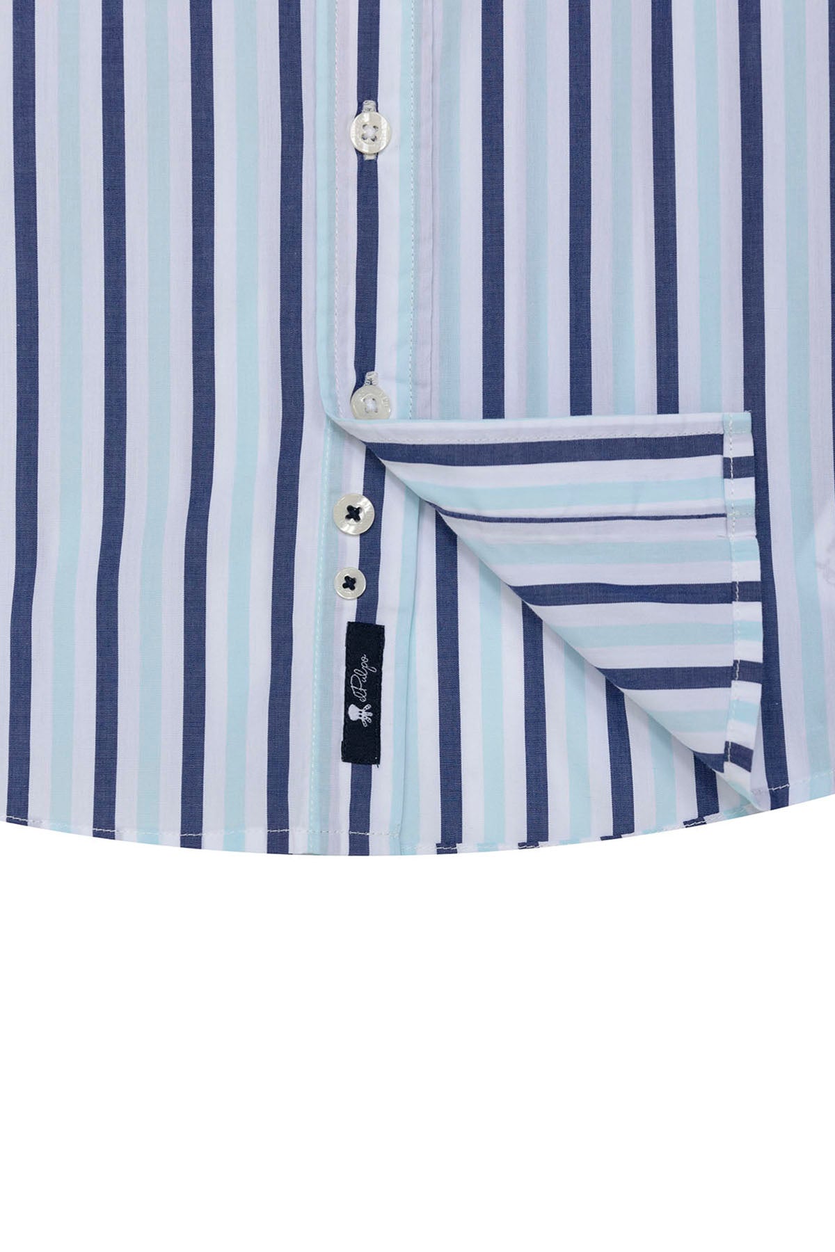 BOY'S POPLIN BUTTON-UP COLLAR SHIRT WITH TURQUOISE BLUE STRIPES