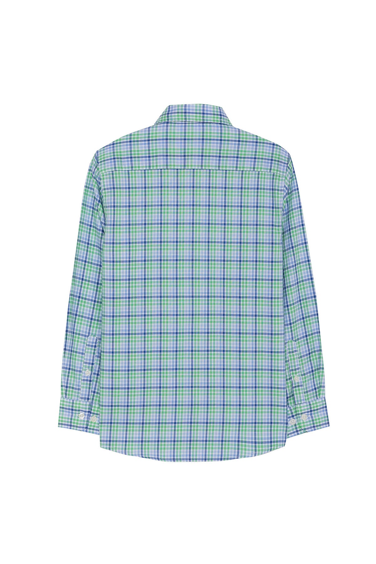 BOY'S POPLIN SHIRT WITH BUTTON-UP COLLAR, BLUE CHECK, MULTICOLOR