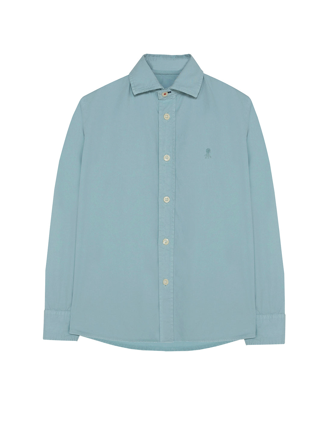 BOY'S SHIRT WITH TONE-TONE LOGO WASHED TWILL WATER GREEN DELAVÉ