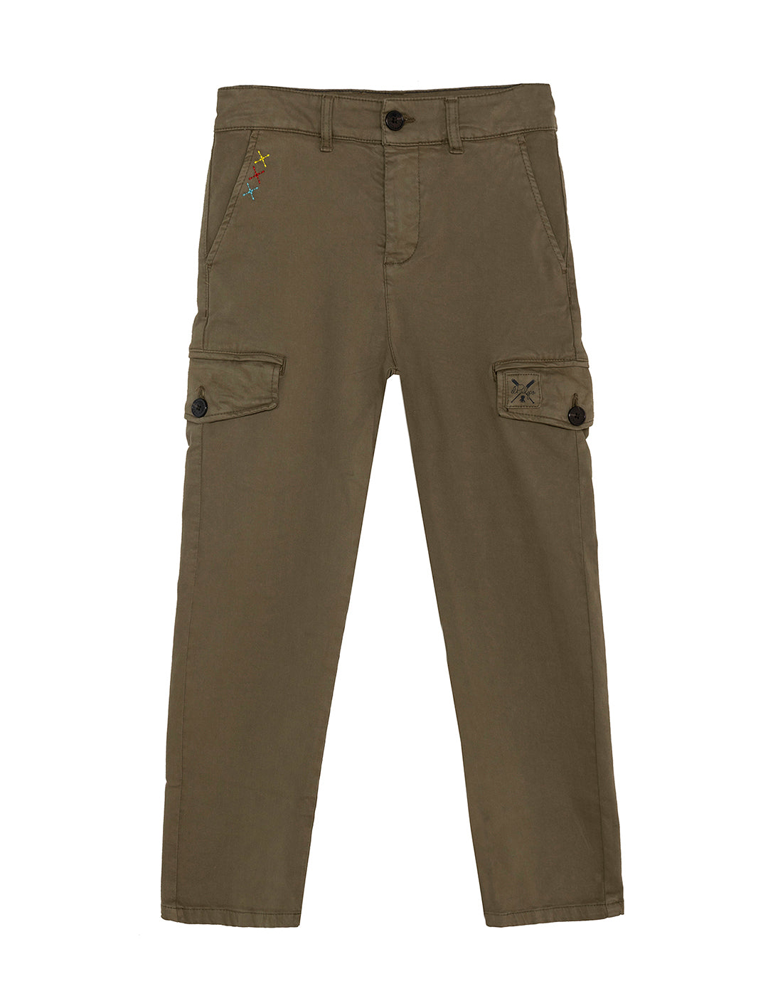 KHAKI GREEN PLATED CARGO PANTS FOR KIDS