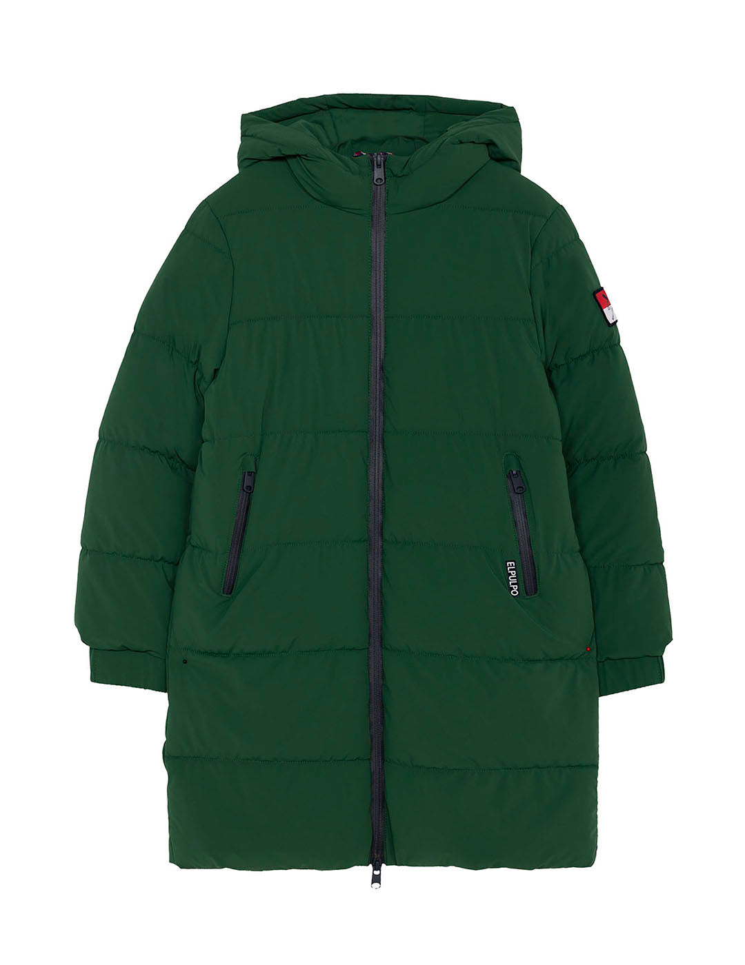 TIBET MESSAGE PADDED BOY'S COAT ENGLISH GREEN