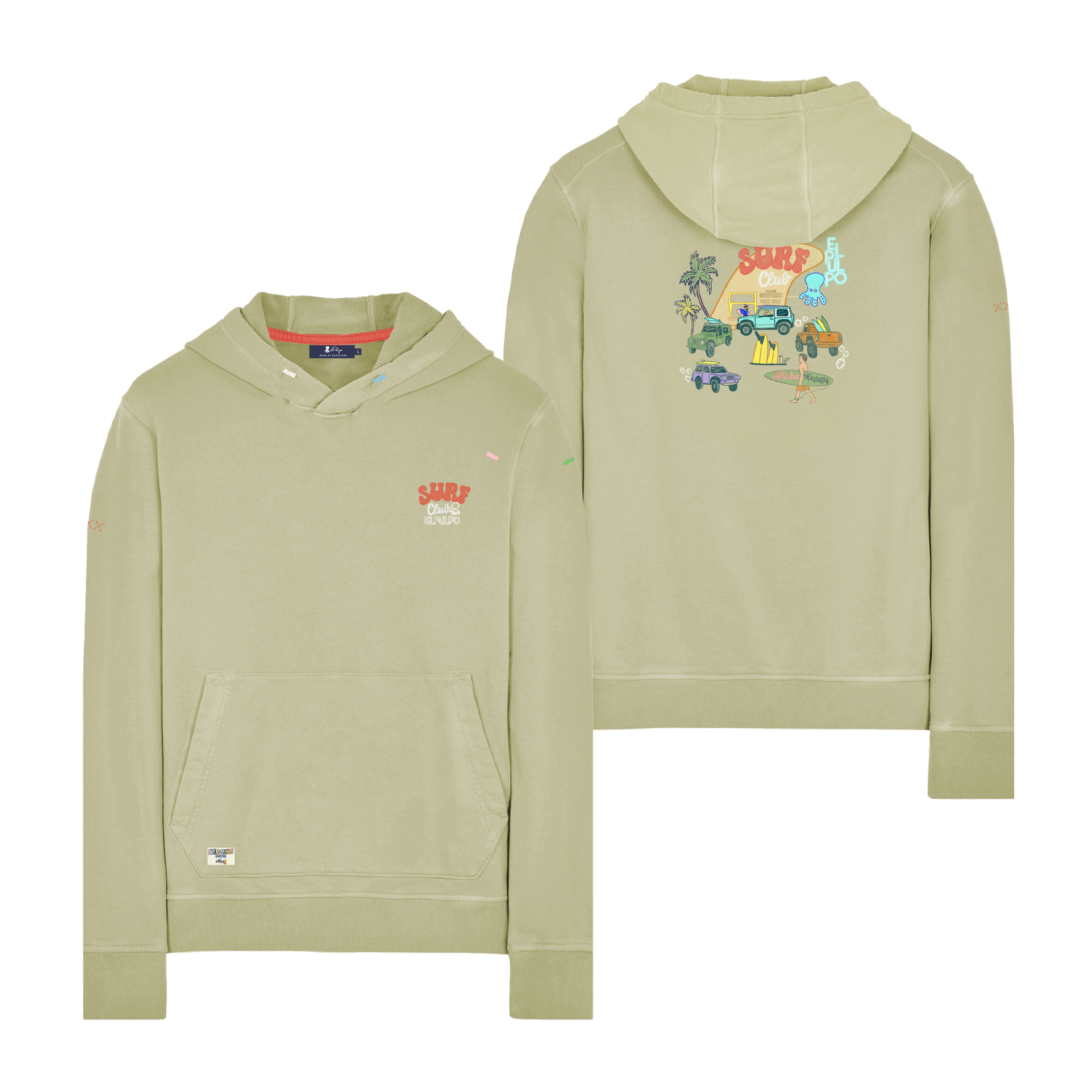 BOY'S HOODED SWEATSHIRT WITH PICK UP SURFBOARD PRINT SAGE GREEN