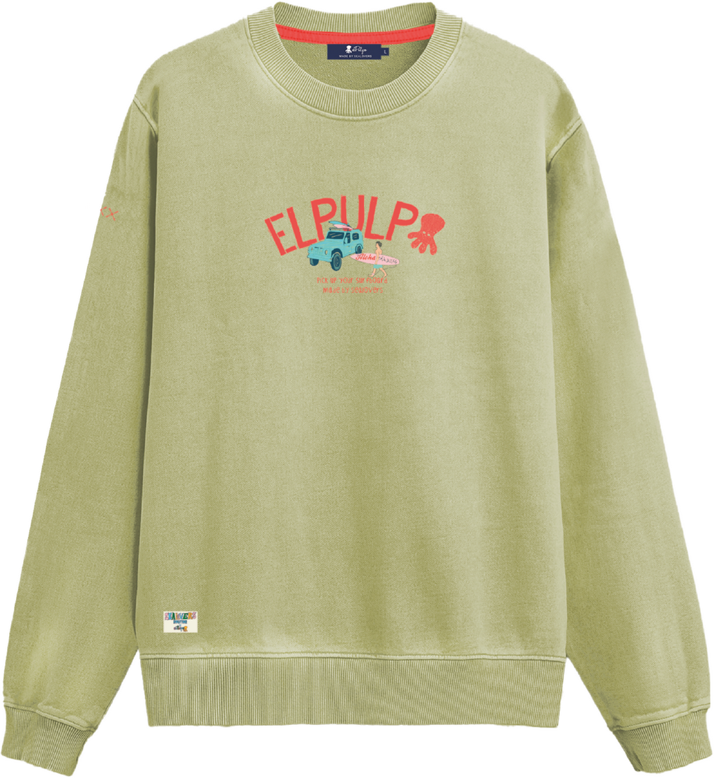 SUDADERA ESTAMPADO SURFER CAR VERDE SALVIA