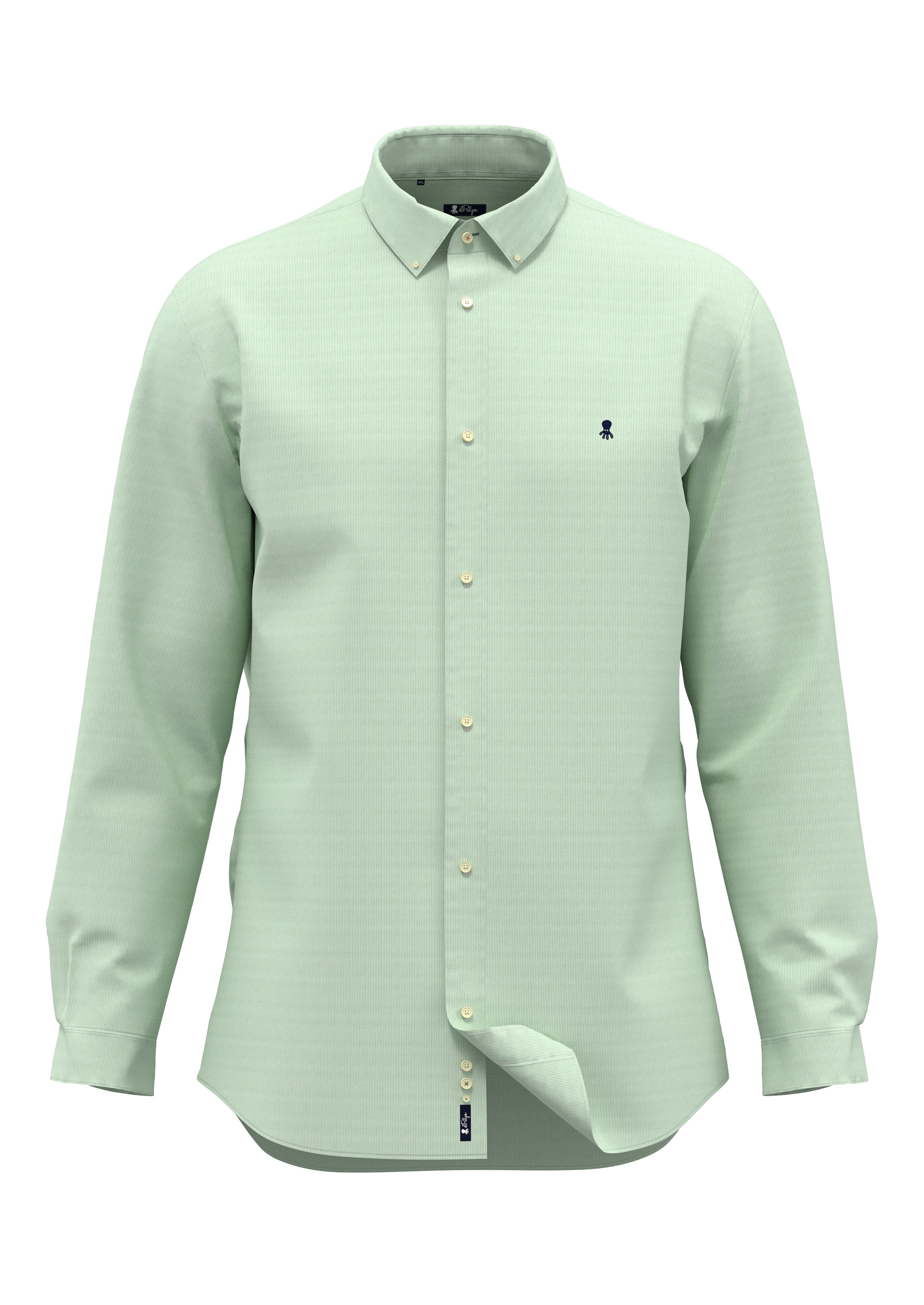 CAMISA CUELLO BOTÓN POPELIN MILRAYAS VERDE