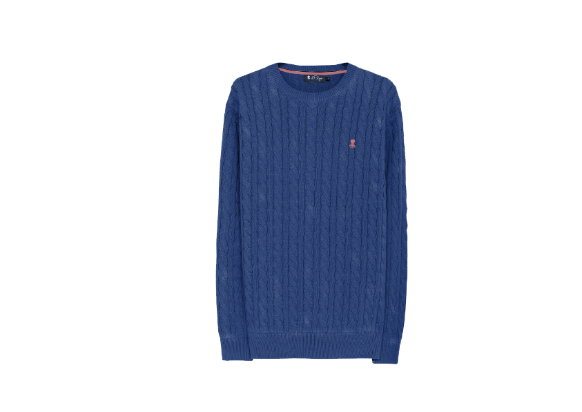 ROYAL BLUE WASHED CABLE KNIT SWEATER