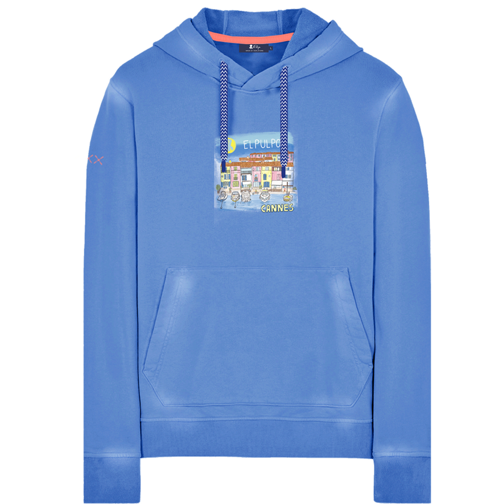 SUDADERA CAPUCHA ESTAMPADO CANNES AZUL ELÉCTRICO