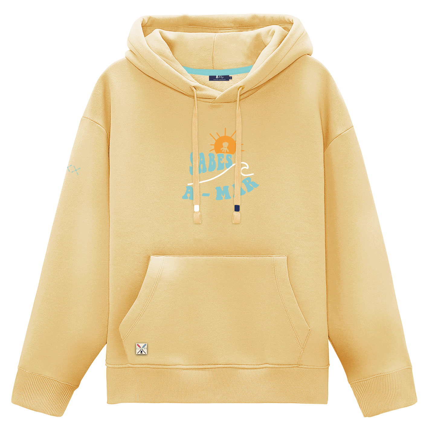 SUDADERA CAPUCHA ESTAMPADO SABES A-MAR MOSTAZA DELAVÉ