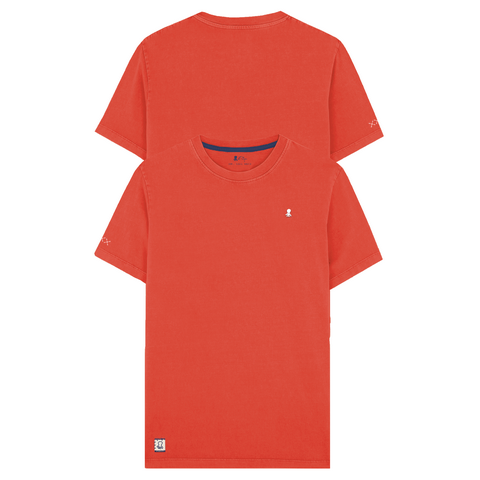 Camiseta bordado logo contraste rojo