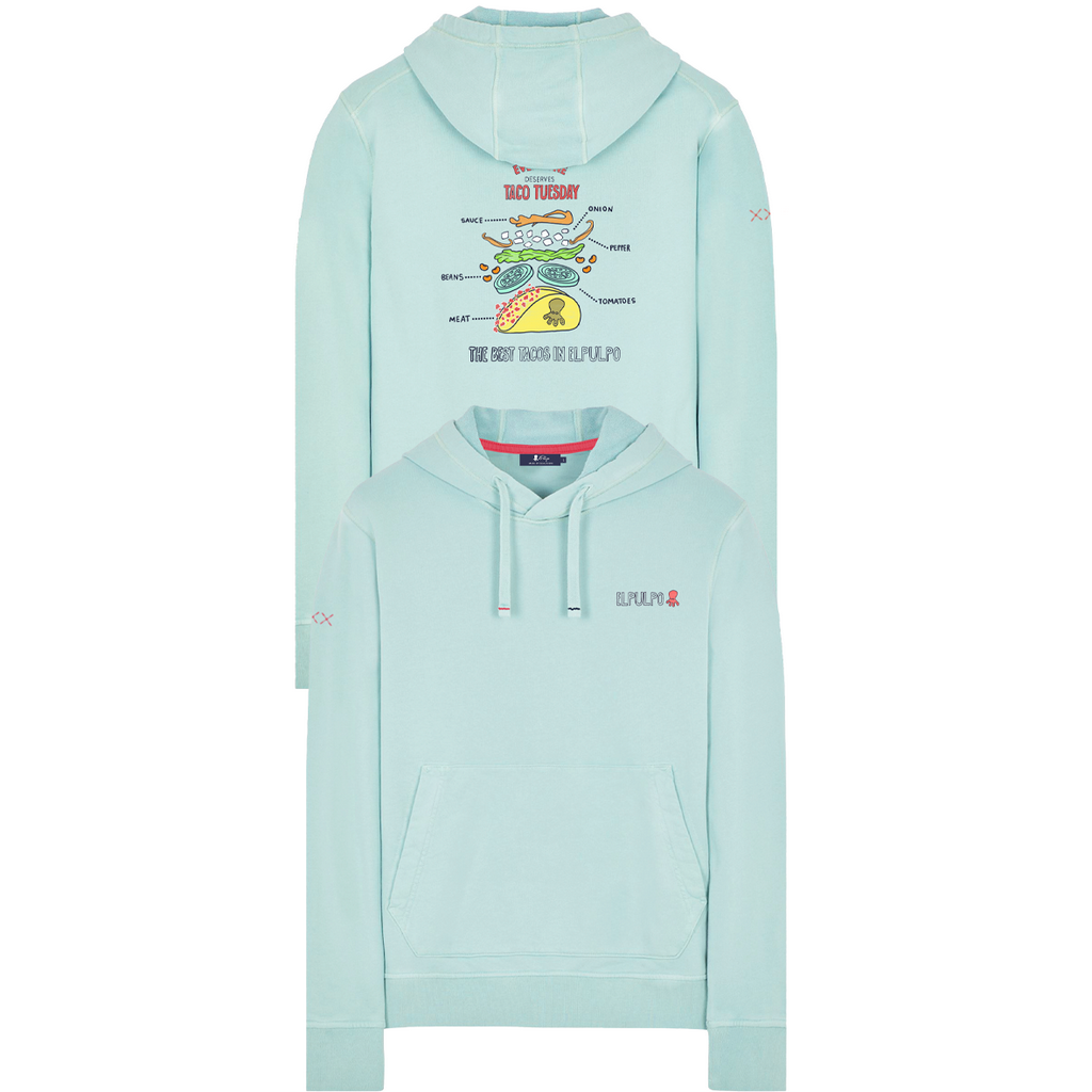 SUDADERA CAPUCHA ESTAMPADO THE BEST TACOS AZUL TURQUESA