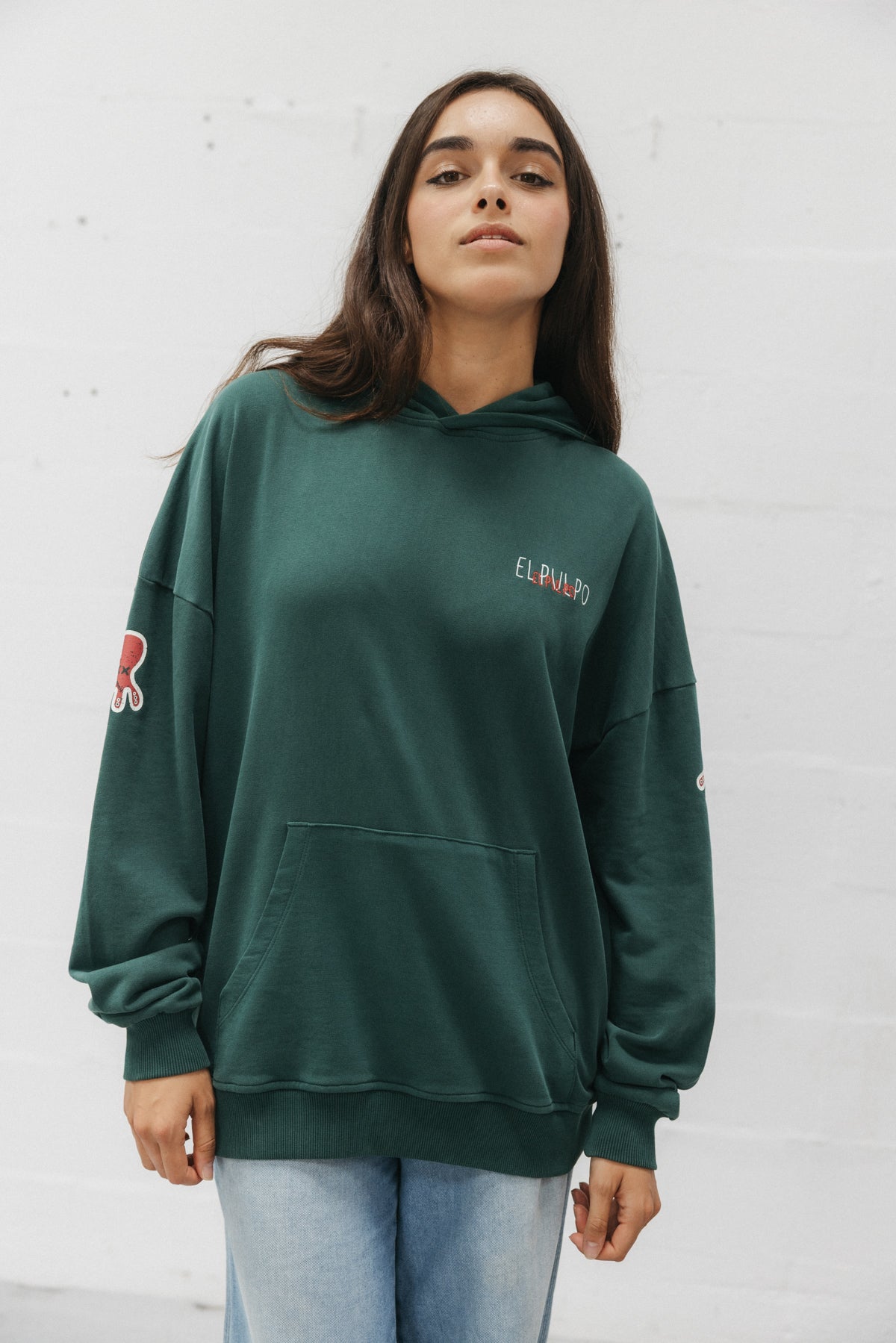 SUDADERA CAPUCHA UNISEX TRIPLE LOGO ESTAMPADO VERDE BOTELLA