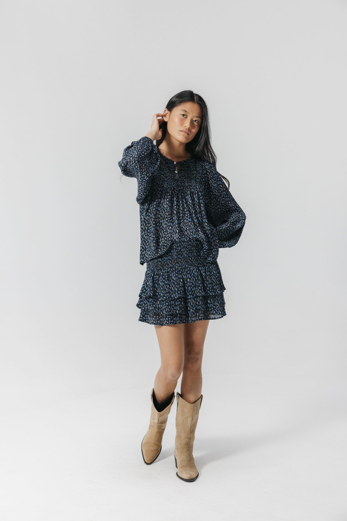 CAMISA TEEN MANGAS ABULLONADAS ESTAMPADA índigo oscuro