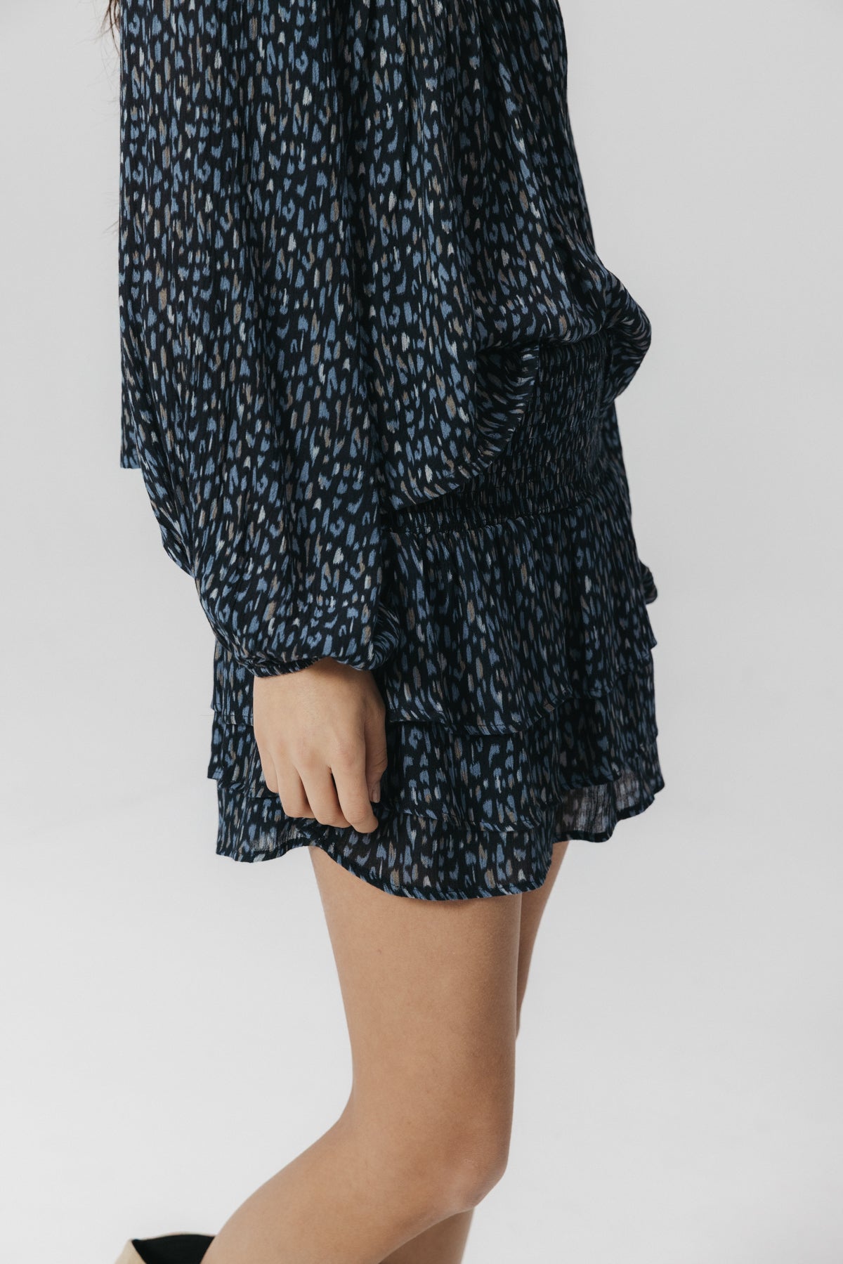 FALDA TEEN VOLANTES Y GOMAS ESTAMPADA índigo oscuro