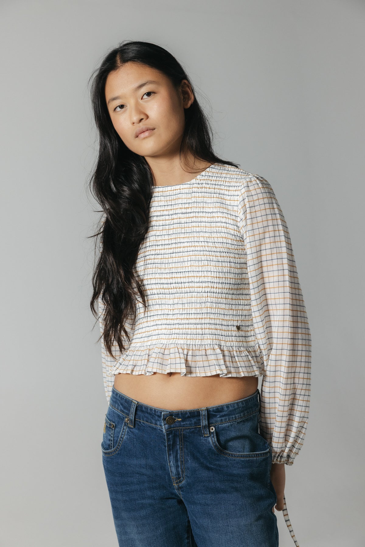 CAMISA TEEN PUÑO LAZO TEJIDO CUADROS BLANCO PURO