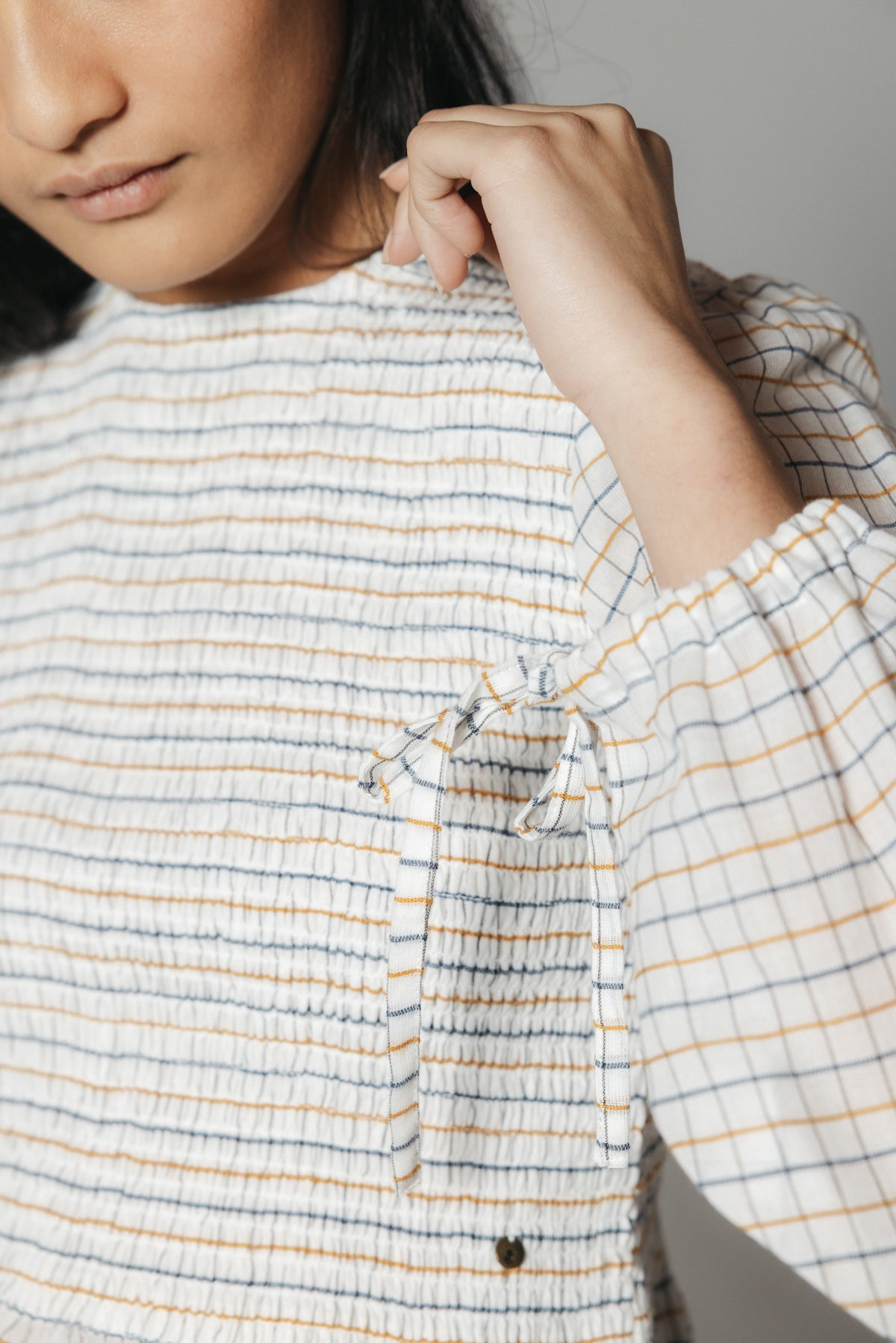 CAMISA TEEN PUÑO LAZO TEJIDO CUADROS BLANCO PURO