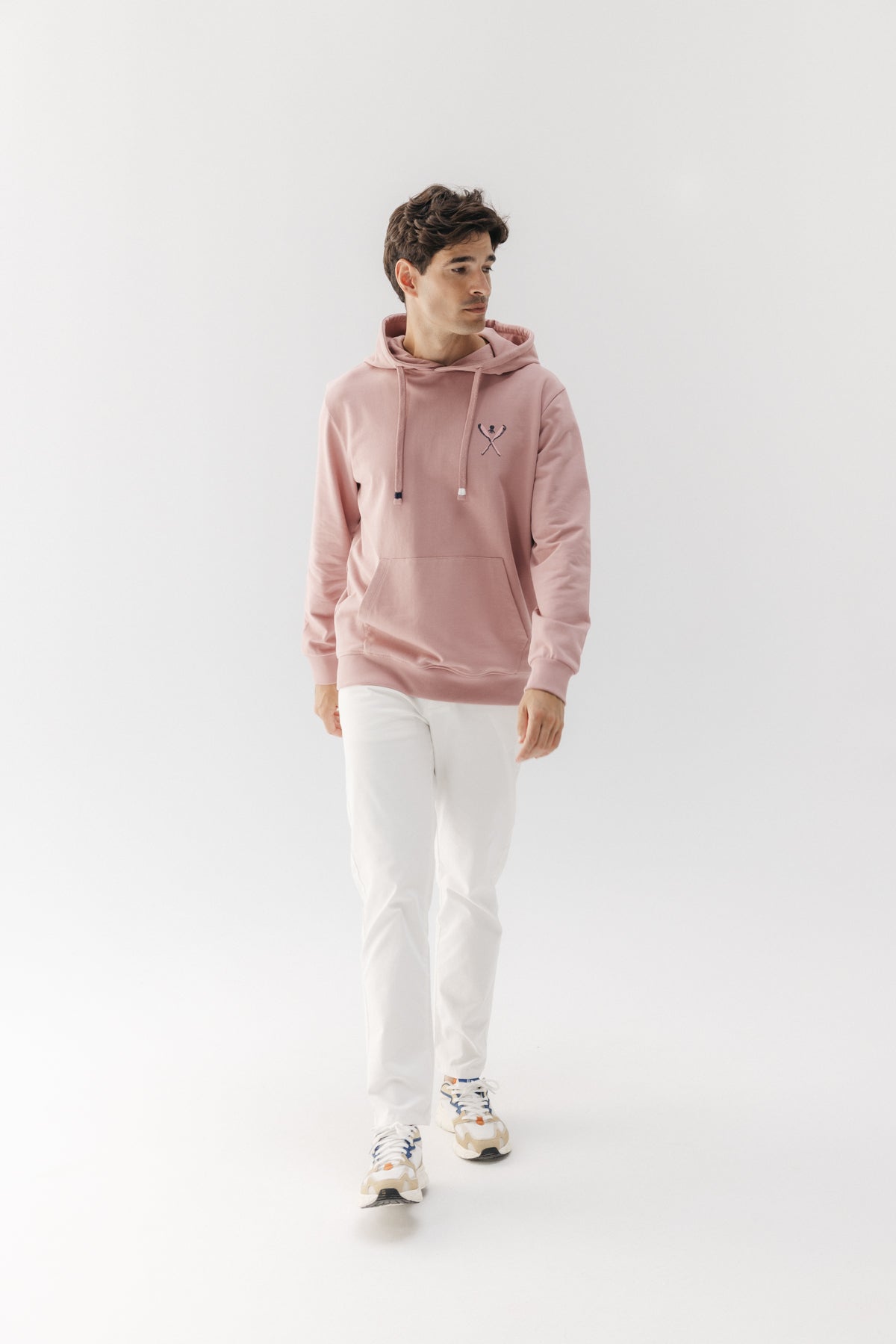SUDADERA CAPUCHA PALAS DIBUJADAS ROSA PIEDRA