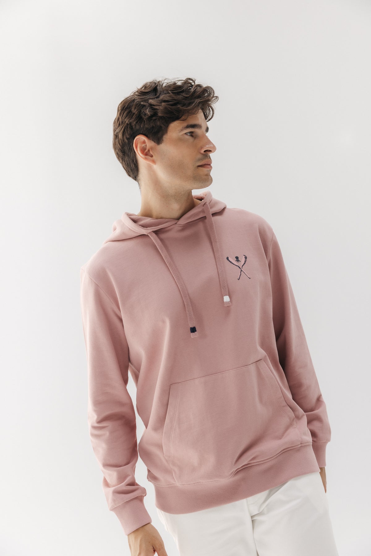 SUDADERA CAPUCHA PALAS DIBUJADAS ROSA PIEDRA