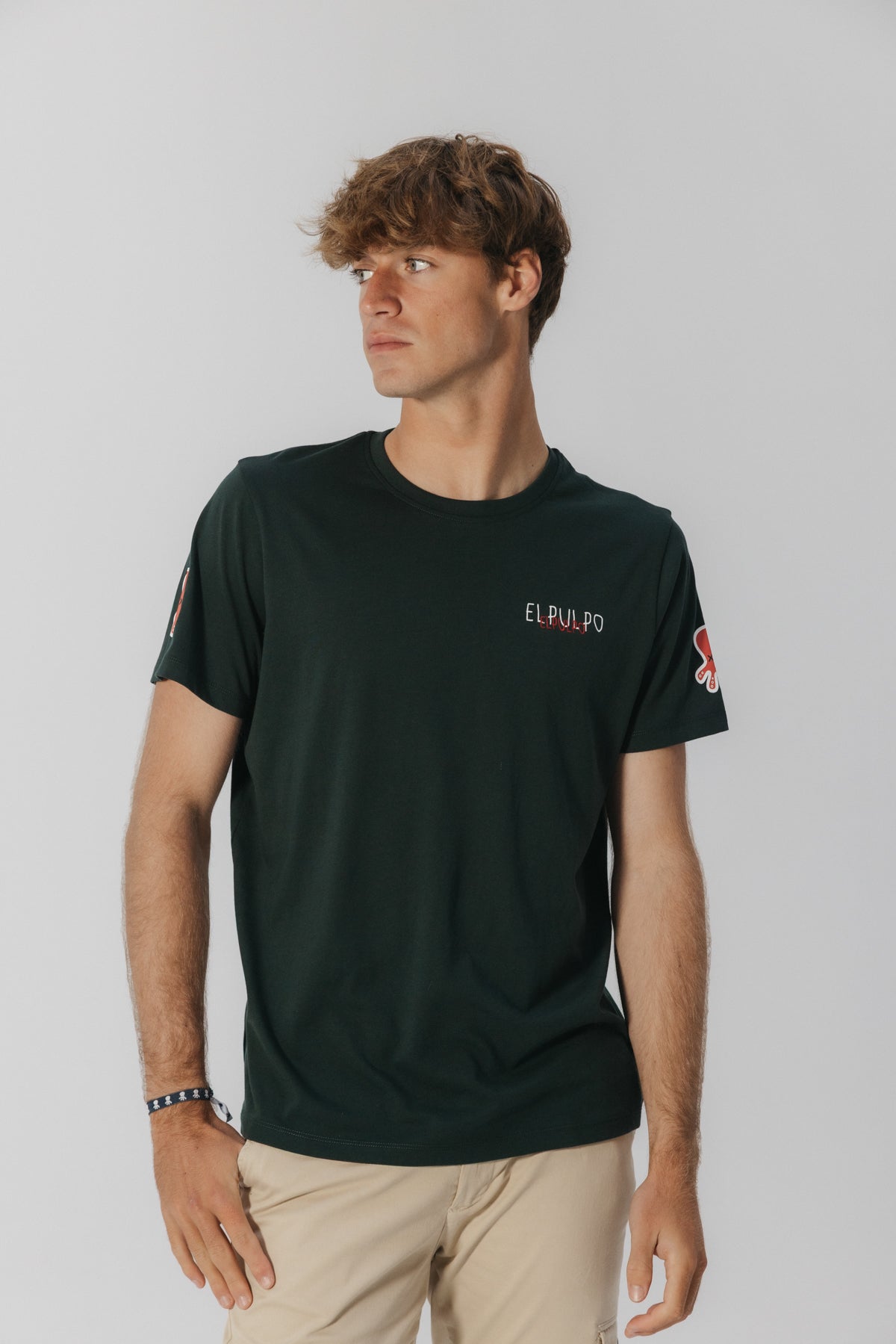 CAMISETA ESTAMPADO TRIPLE LOGO DESGASTADO VERDE BOTELLA