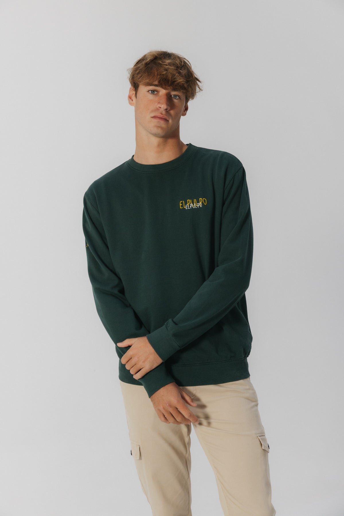 SUDADERA LOGO TEJIDO MELANGE VERDE BOTELLA