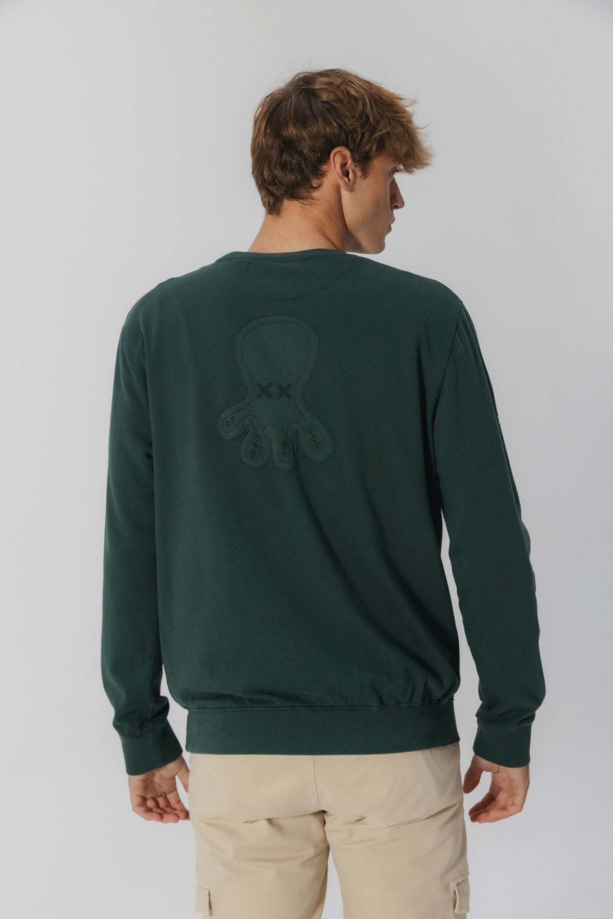 SUDADERA LOGO TEJIDO MELANGE VERDE BOTELLA