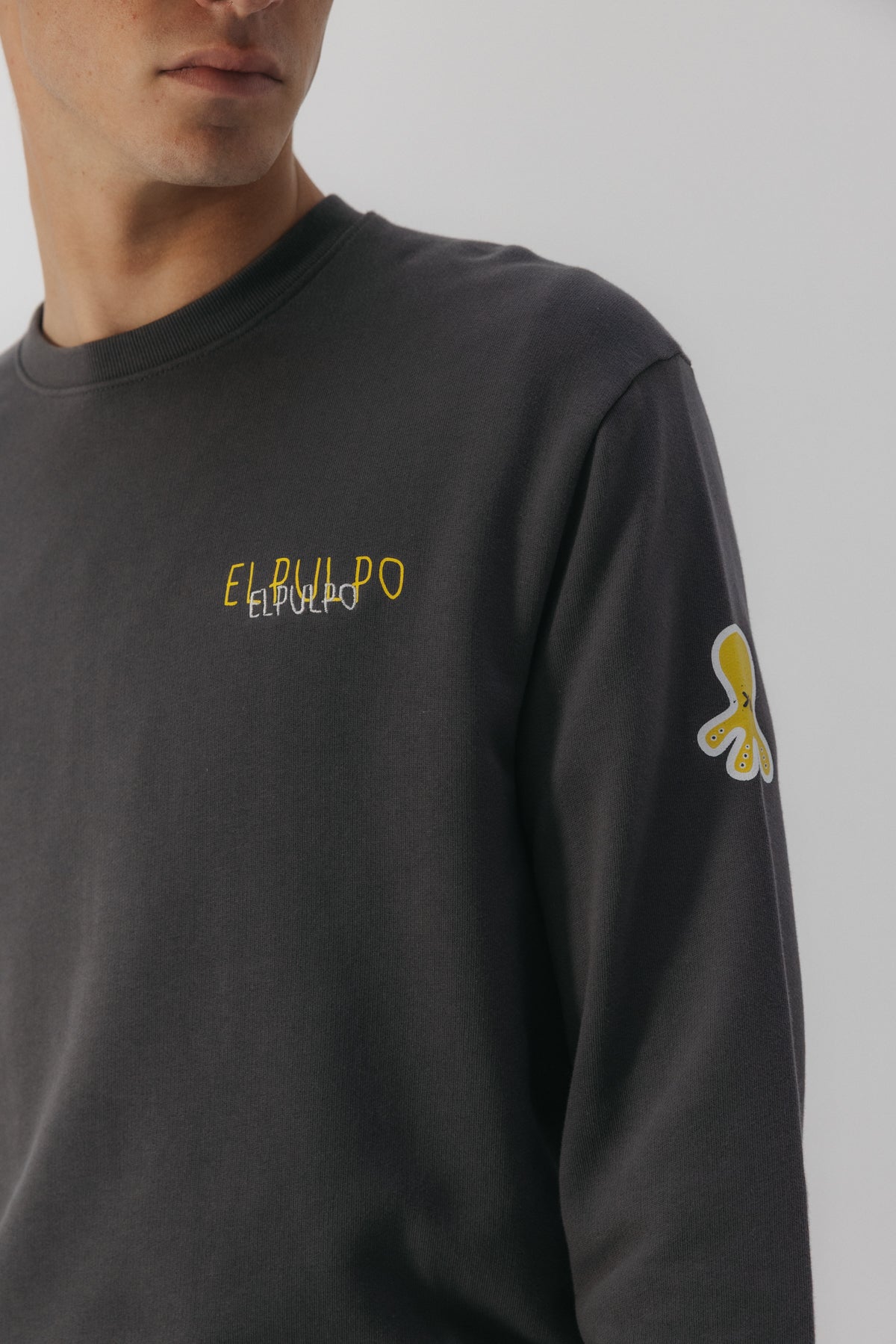 SUDADERA ESTAMPADO TRIPLE LOGO DESGASTADO ANTRACITA