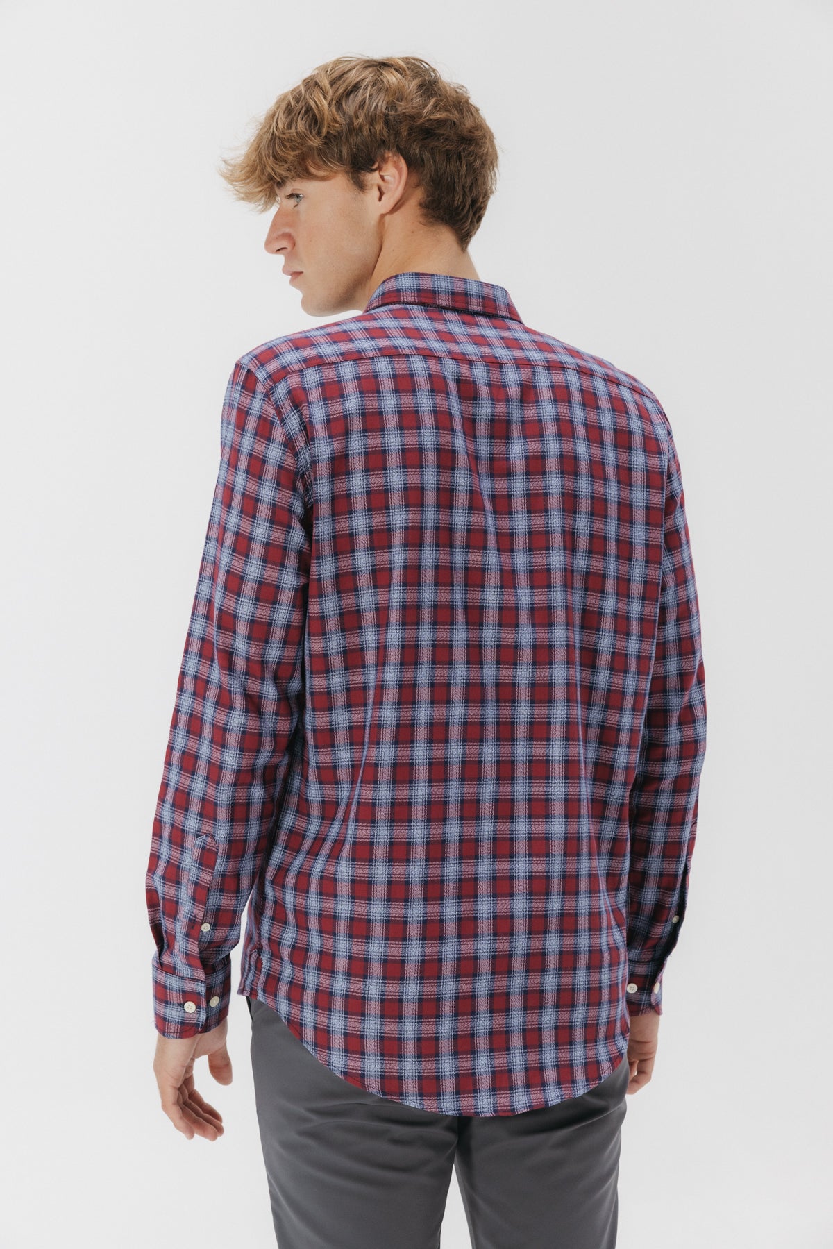 CAMISA CASUAL SARGA ESCOCÉS VERMELLÓN AZUL MARINO