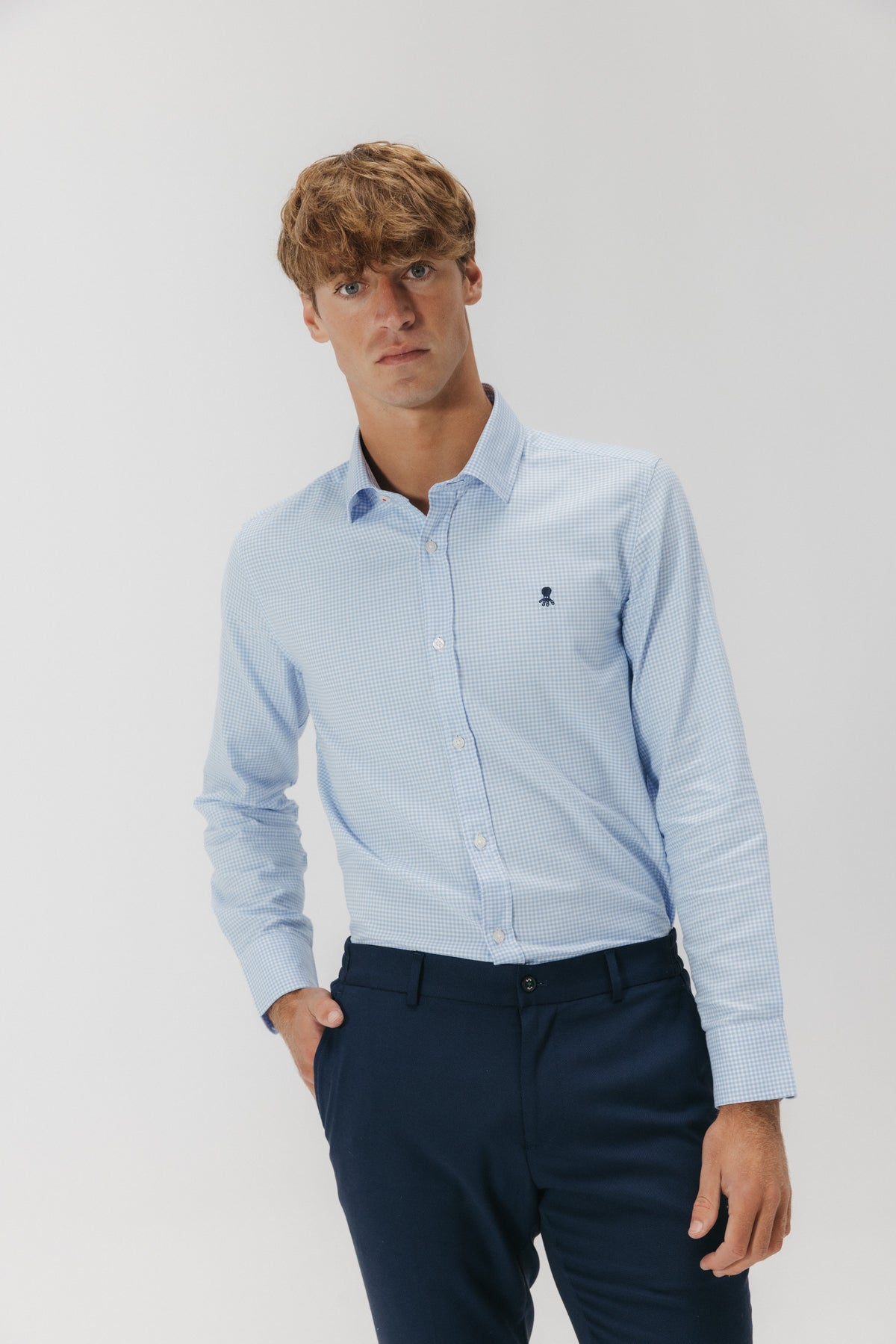 CAMISA SEMIVESTIR OXFORD CUADRO VICHY AZUL CELESTE
