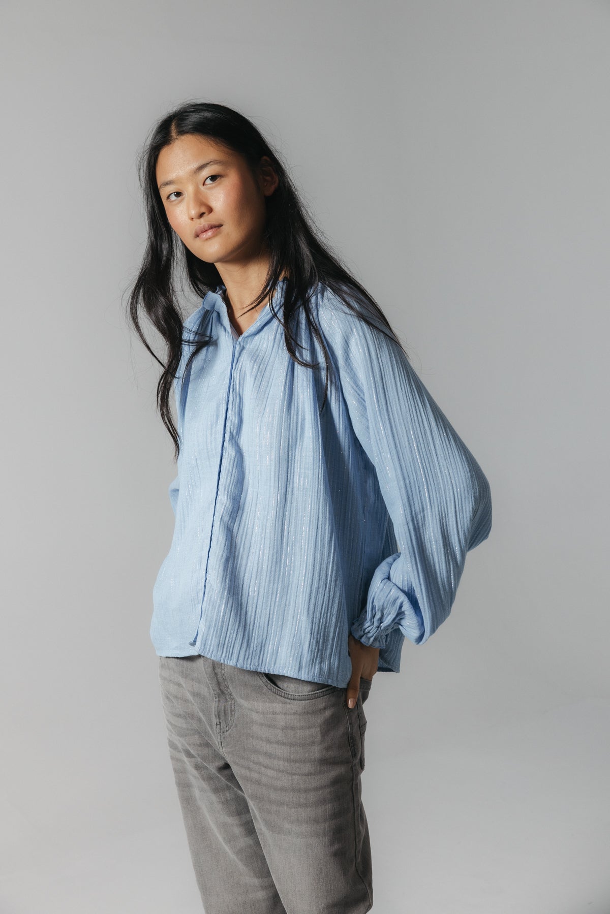 CAMISA TEEN GOMAS RAYAS LÚREX AZUL MEDIO