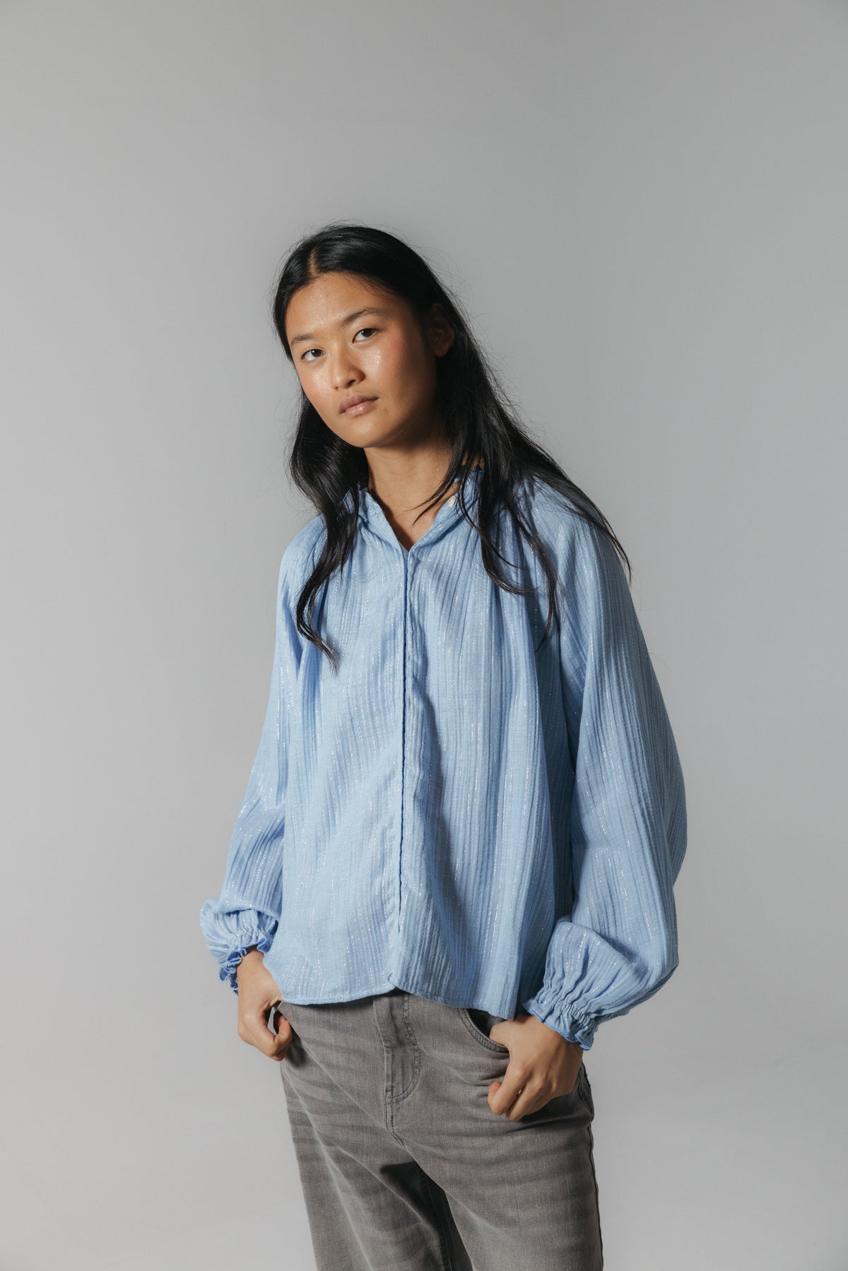 CAMISA TEEN GOMAS RAYAS LÚREX AZUL MEDIO