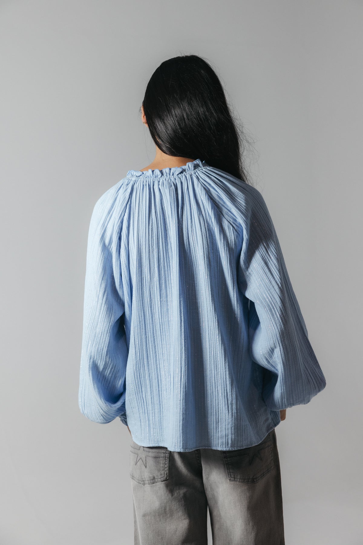 CAMISA TEEN GOMAS RAYAS LÚREX AZUL MEDIO