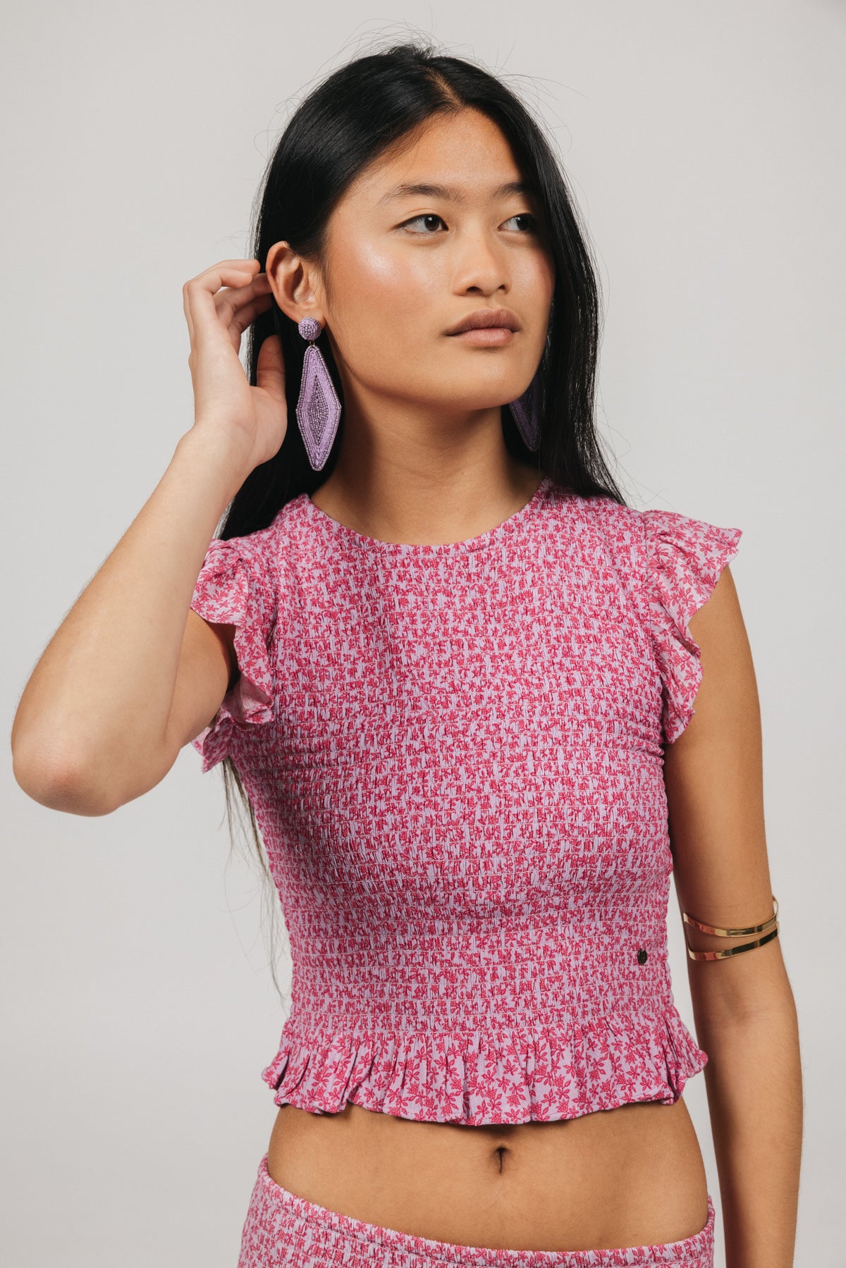 TOP TEEN GOMAS ESTAMPADO HOJAS LILA