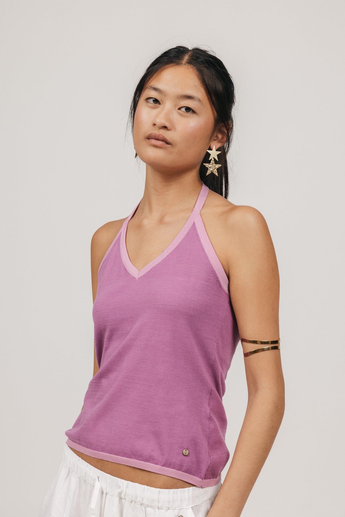 TEEN KNITTED TOP HALTER WIDE STRAP LILAC