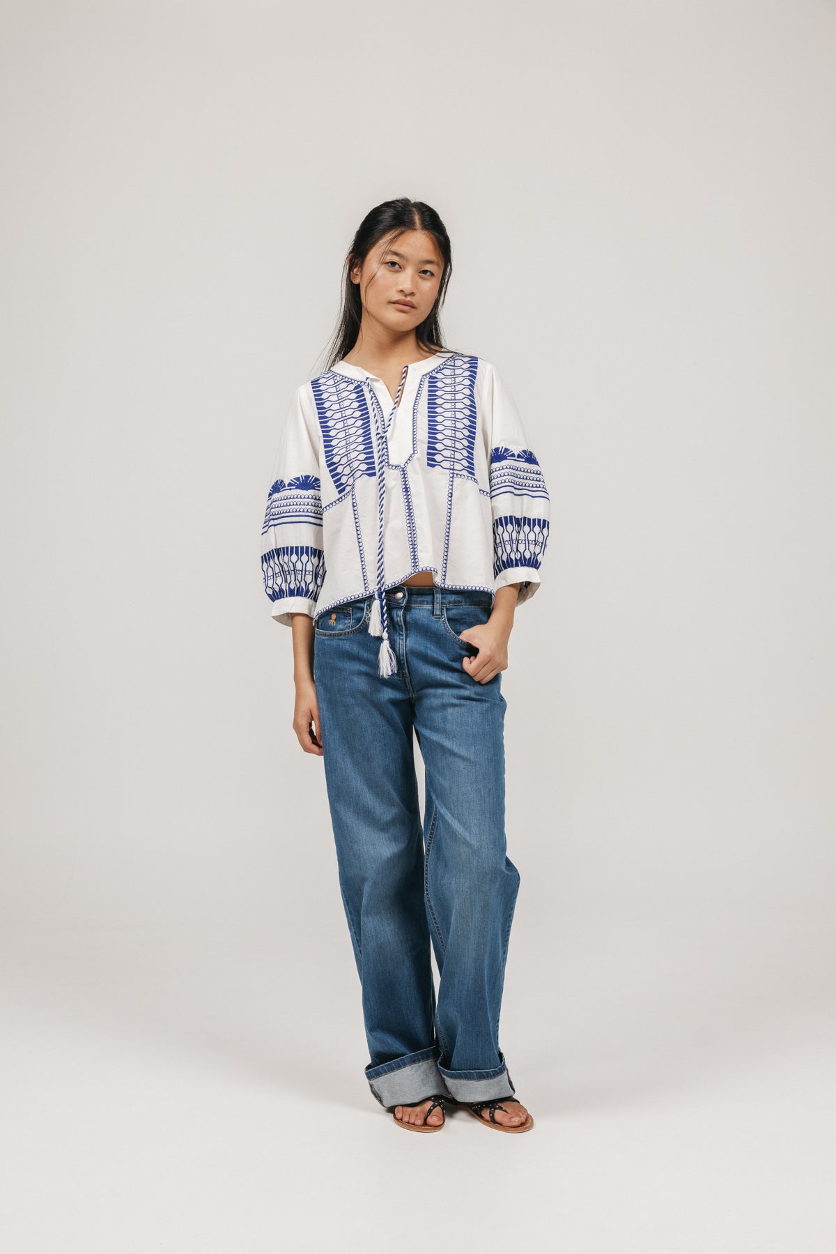 ELECTRIC BLUE GREEK EMBROIDERY TEEN SHIRT