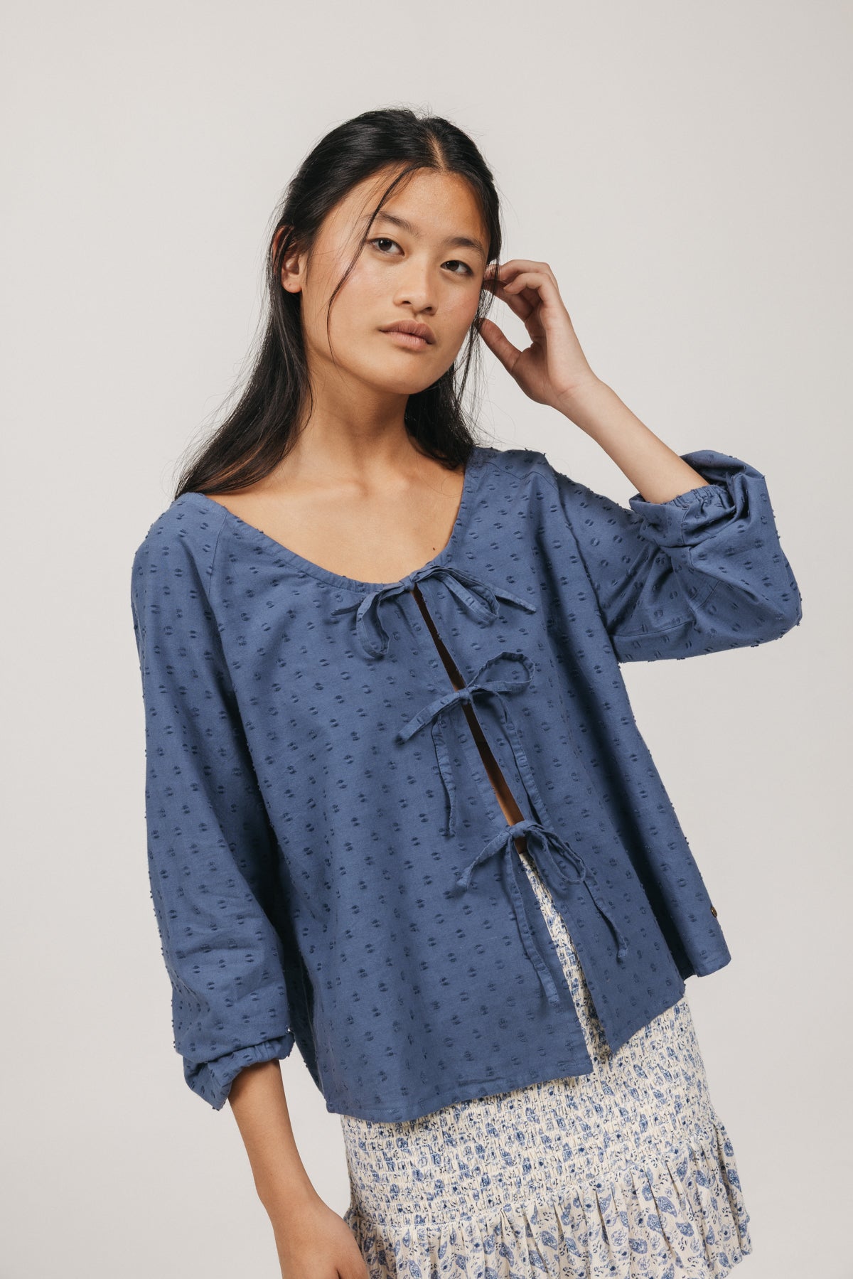 ROYAL BLUE PLUMETI BOW TEEN BLOUSE
