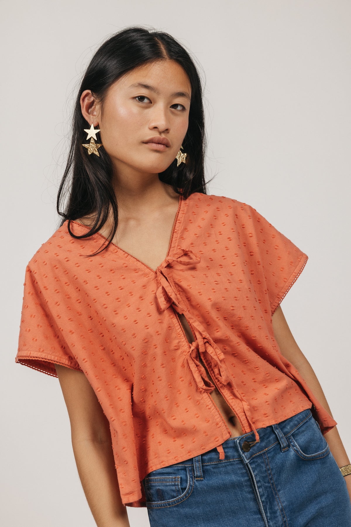 TEEN BLOUSE WITH ORANGE PLUMETI BOW