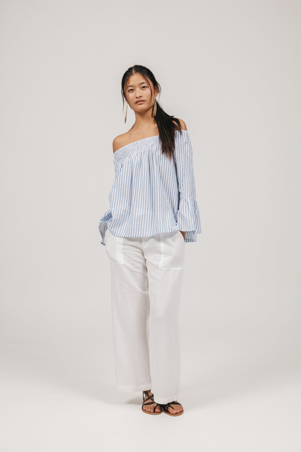 TEEN BOAT NECK ELECTRIC BLUE STRIPED RUBBER TOP