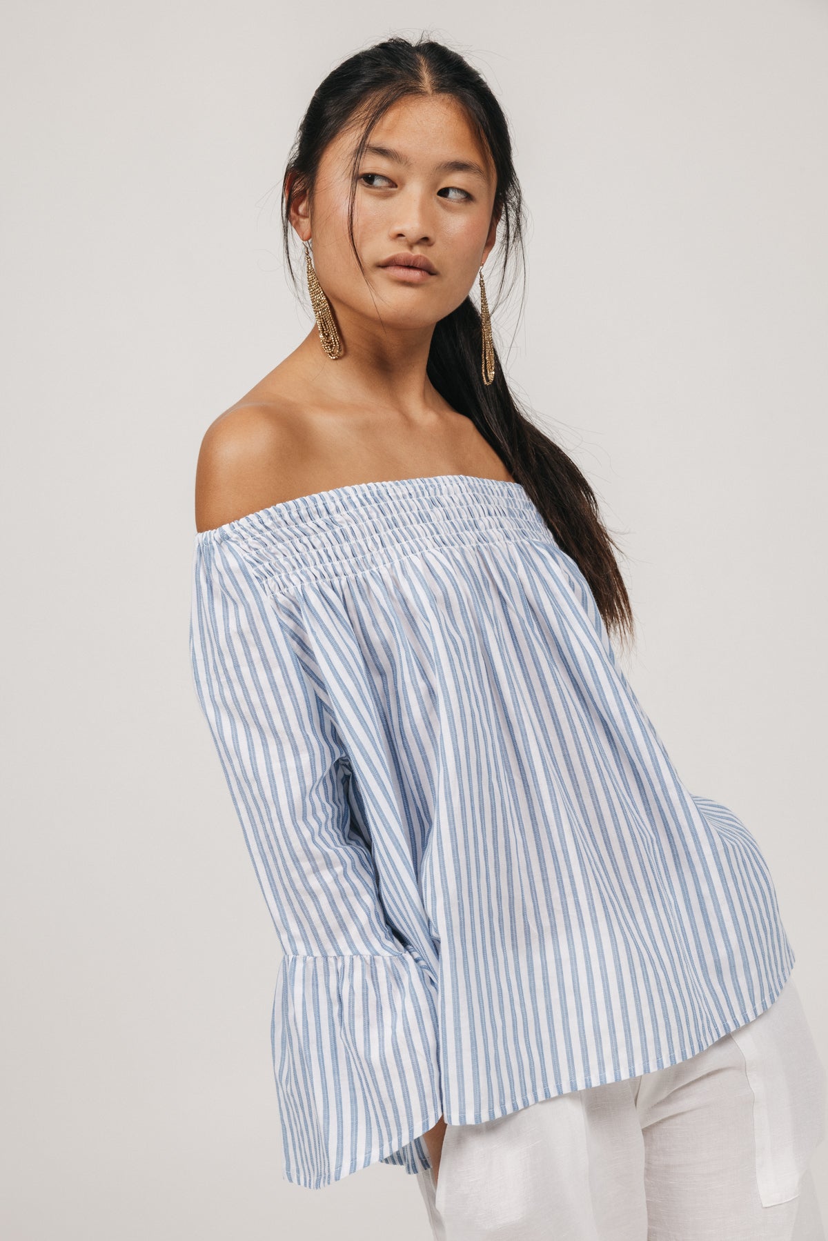 BLUSA TEEN CUELLO BARCO GOMAS RAYAS AZUL ELÉCTRICO
