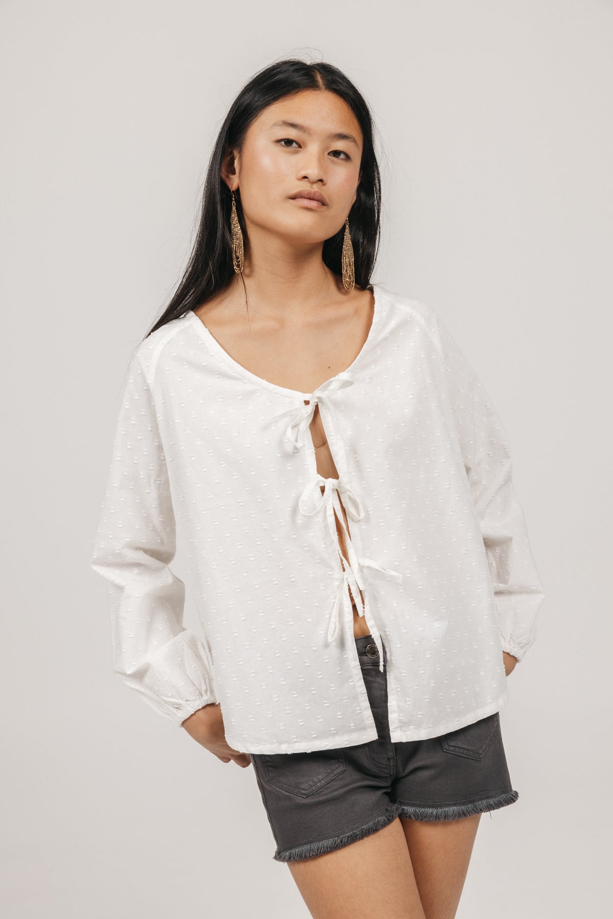 PURE WHITE PLUMETI TEEN BLOUSE WITH BOW