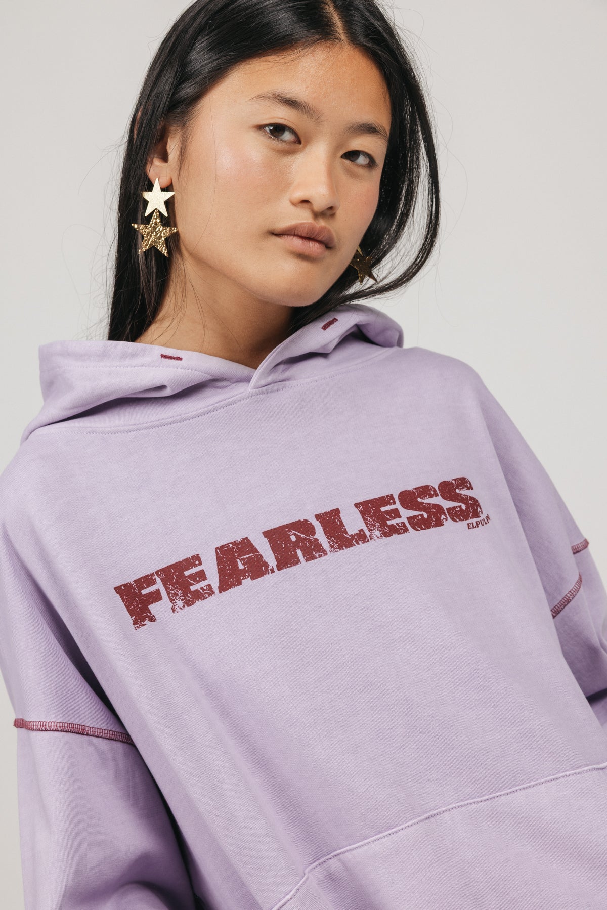 TEEN HOODIE WITH WASHED VICHY STAR LILAC