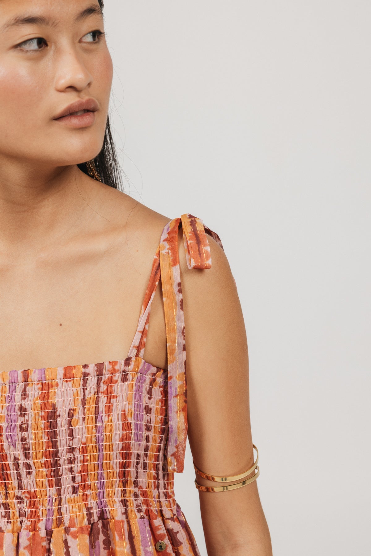 TEEN DRESS WITH MULTICOLOR LUREX STRIPES