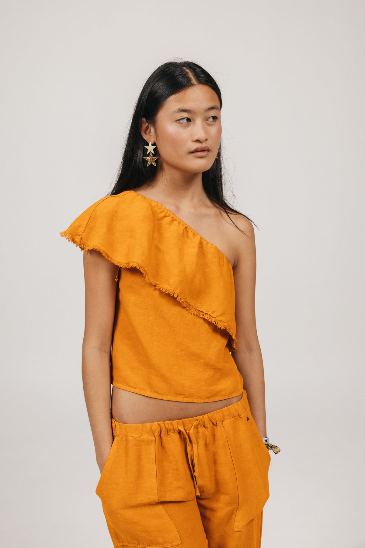 TOP TEEN VOLANTE DESFLECADO NARANJA DELAVÉ