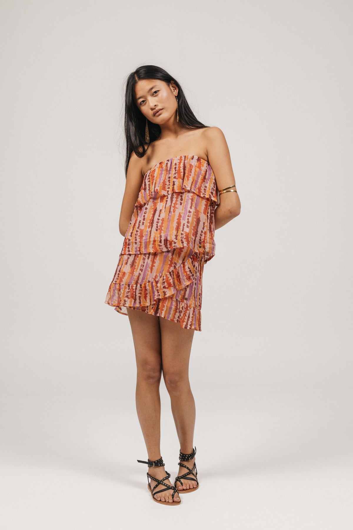 TOP TEEN BANDEAU RUFFLE STRIPED LUREX MULTICOLOR