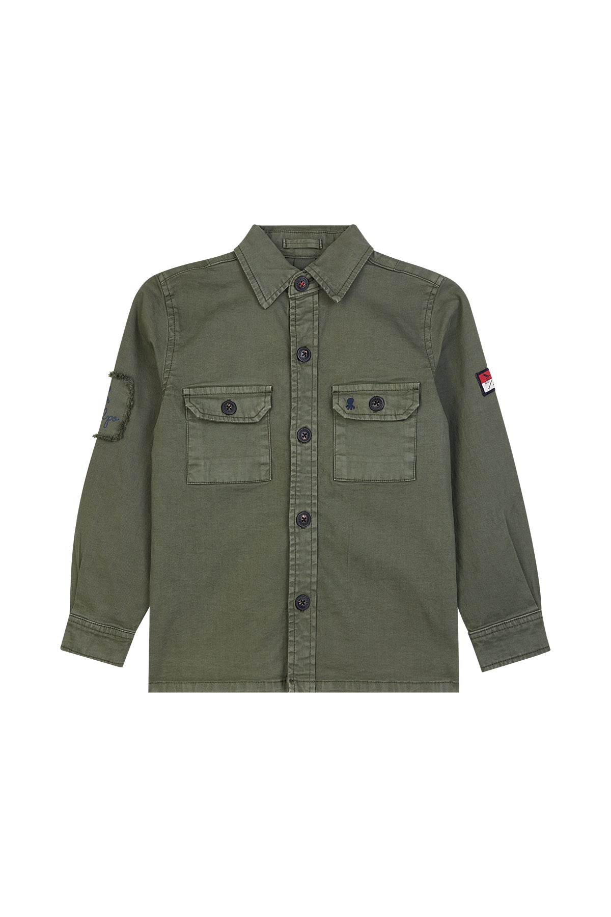 SOBRECAMISA NIÑO HERITAGE DOS BOLSILLOS VERDE KHAKI DELAVÉ
