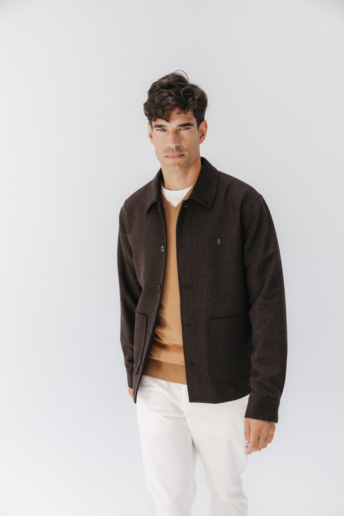SOBRECAMISA ESPIGA CON LANA MARRÓN